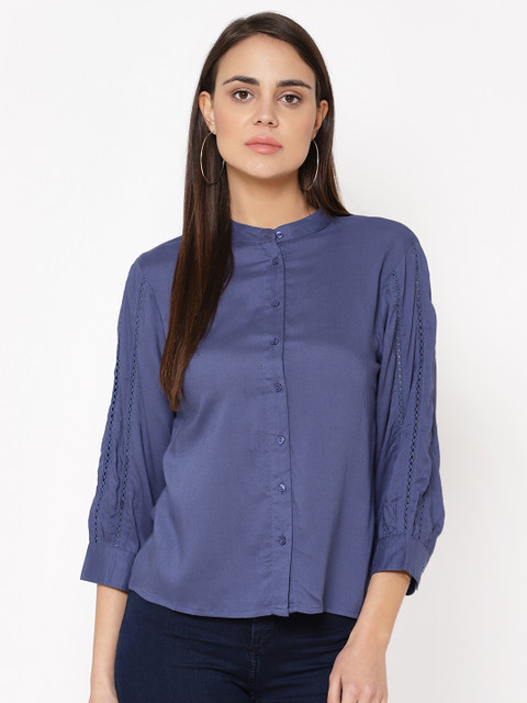 

Carlton London Women Blue Regular Fit Solid Casual Shirt