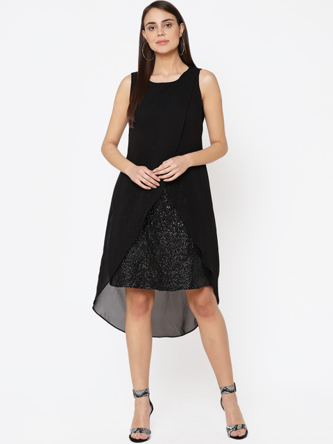 

Carlton London Women Black Solid Wrap Dress
