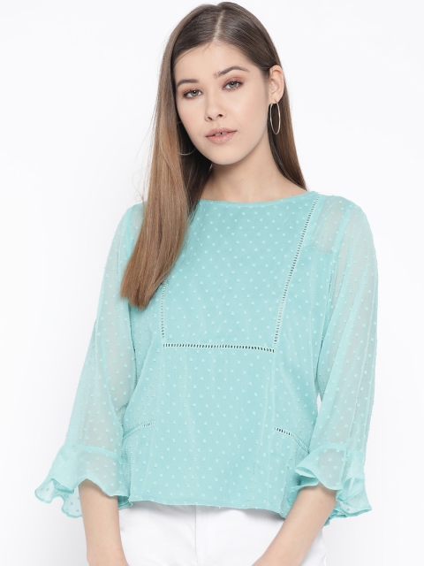 

Carlton London Women Sea Green Dobby Weave Top
