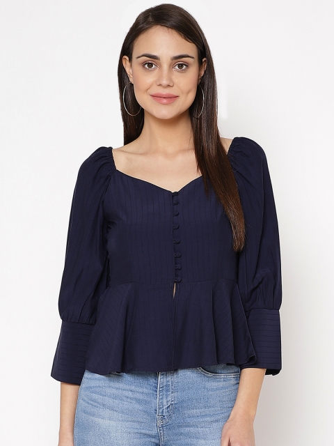 

Carlton London Women Navy Blue Solid A-Line Top