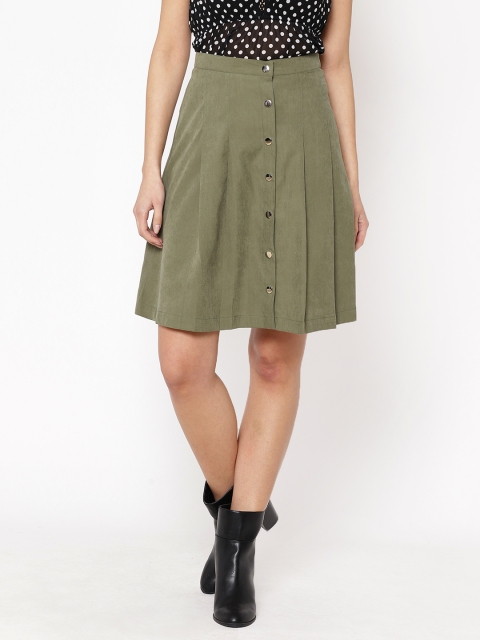 

Carlton London Women Olive Green Solid A-line Skirt