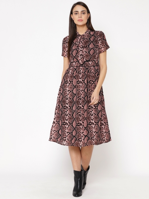 

Carlton London Women Black & Pink Animal Print A-Line Dress