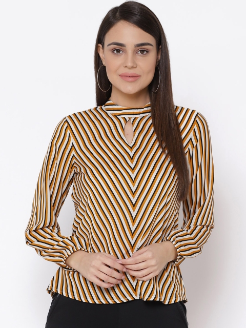 

Carlton London Women Mustard Yellow & Off-White Striped Top
