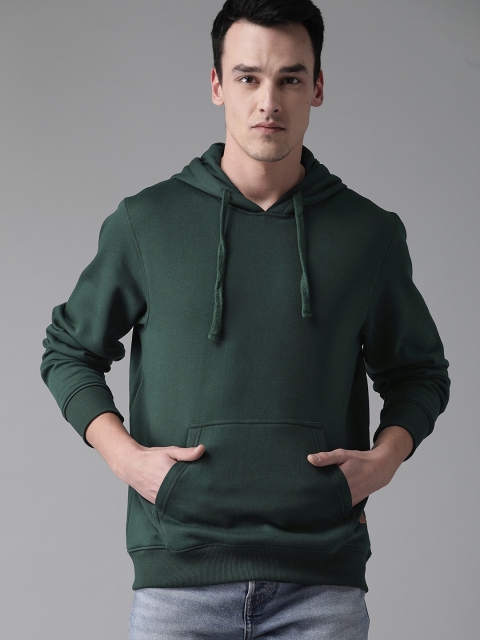 

Roadster Men Green Solid Hooded Sweatshirt