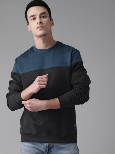 

Roadster Men Black & Teal Blue Colourblocked Sweatshirt