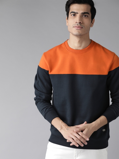

Roadster Men Navy Blue & Orange Colourblocked Sweatshirt