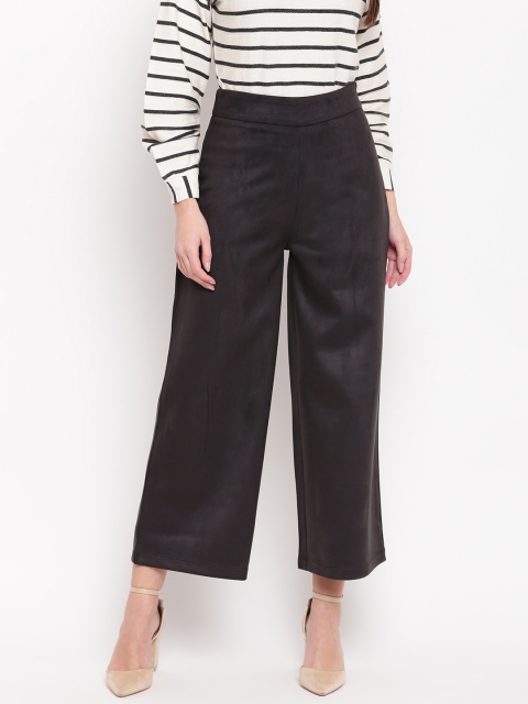 

Marie Claire Women Charcoal Grey Regular Fit Solid Parallel Trousers With Suede Finish