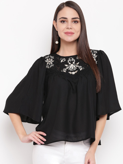 

RARE Women Black Solid A-Line Top