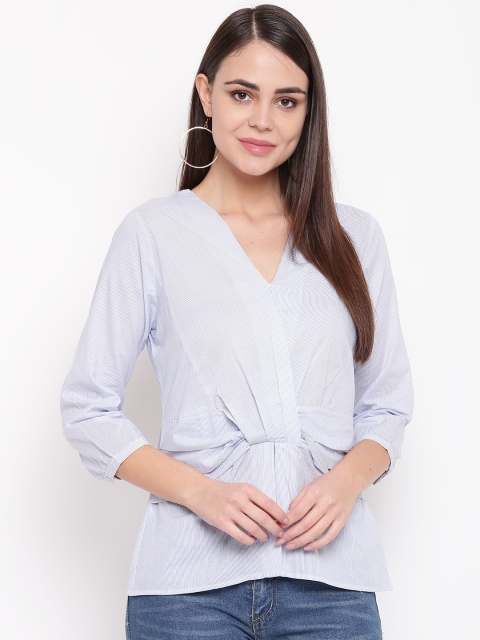 

RARE Women Blue & White Striped Pure Cotton Top