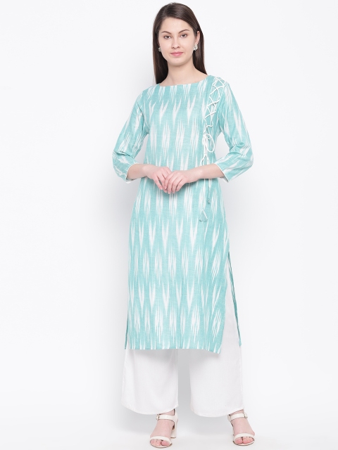 

RARE ROOTS Women Green & White Printed Straight Kurta