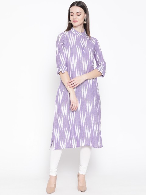 

RARE ROOTS Women Purple & White Ikat Print Straight Kurta