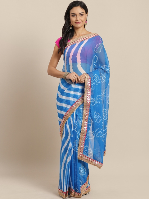 

Mitera Hand Dyed Blue Bandhani Chiffon Sustainable Saree