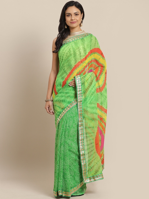 

Mitera Hand Dyed Green Bandhani Printed Georgette Saree