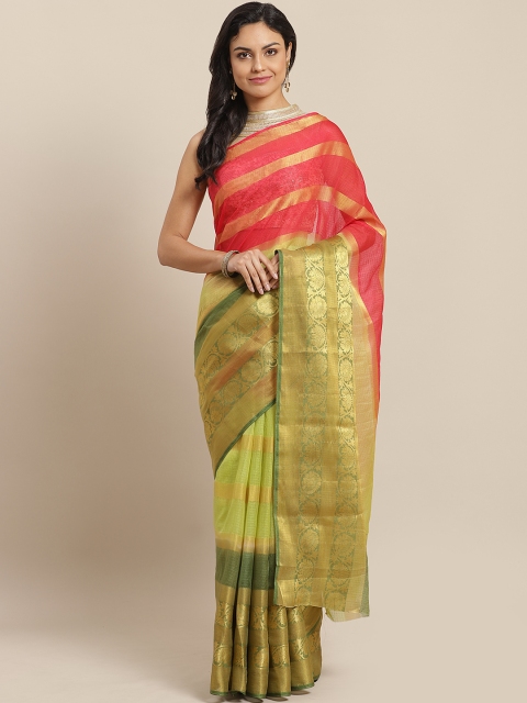 

Mitera Green & Red Kota Silk Zari Woven Saree