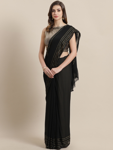 

Mitera Black Solid Saree