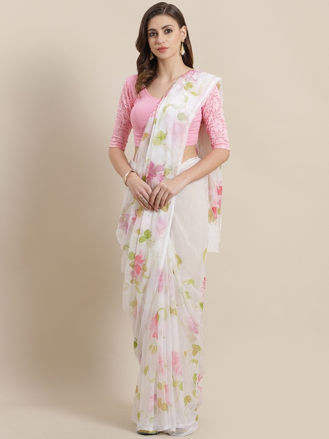 

Mitera White & Pink Hand Painted Saree