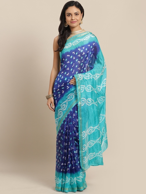 

Mitera Hand Dyed Blue Bandhani Silk Saree