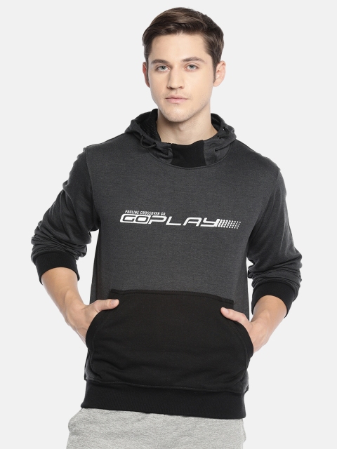 

Proline Active Men Charcoal Grey & Black Colourblocked Hooded Sweatshirt