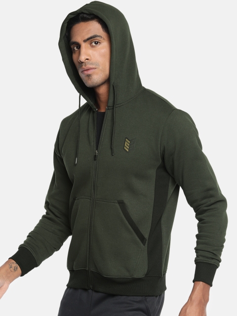 

Proline Active Men Olive Green Solid Hooded Sweatshirt