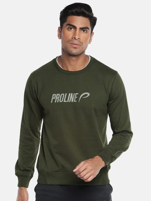 

Proline Active Men Olive Green Solid Sweatshirt With Printed Detail