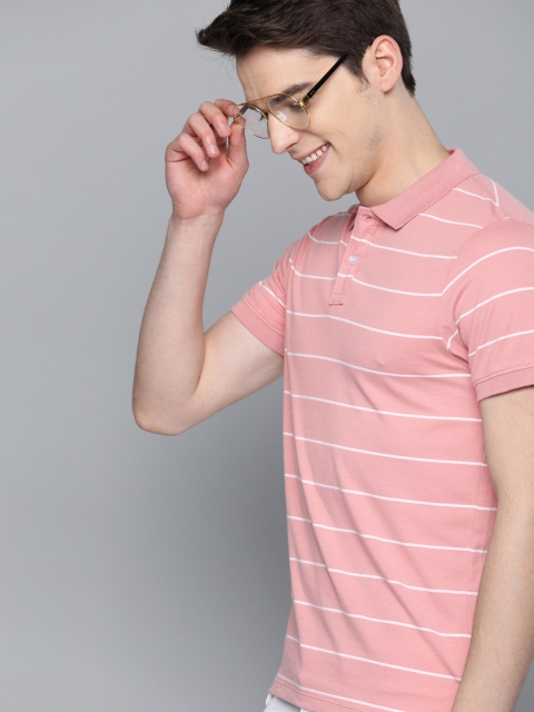 

Mast & Harbour Men Pink & White Striped Polo Collar T-shirt