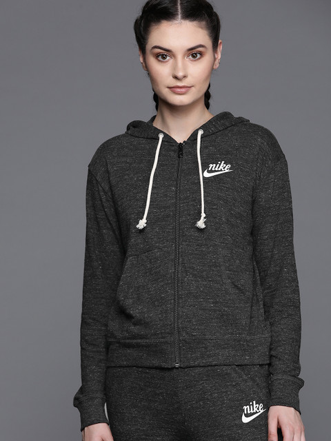 

Nike Women Charcoal Grey Self Design NSW VNTG Gym Hoodie Sweatshirt