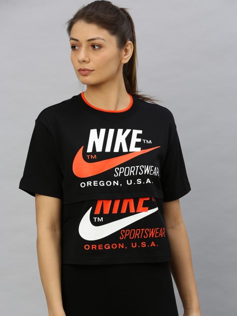 

Nike Women Black Printed AS W NSW ICN CLSH Round Neck Layered T-shirt