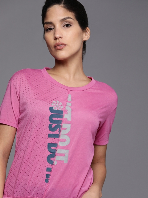 

Nike Women Pink Dri-Fit AS NK ICNCLSH Printed Round Neck Running T-shirt