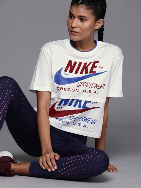 

Nike Women White Printed NSW ICN CLSH Loose Fit T-shirt