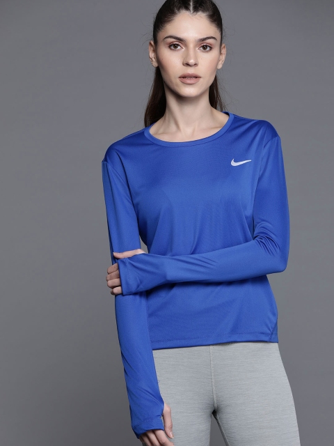 

Nike Women Blue Miler Running Solid T-shirt