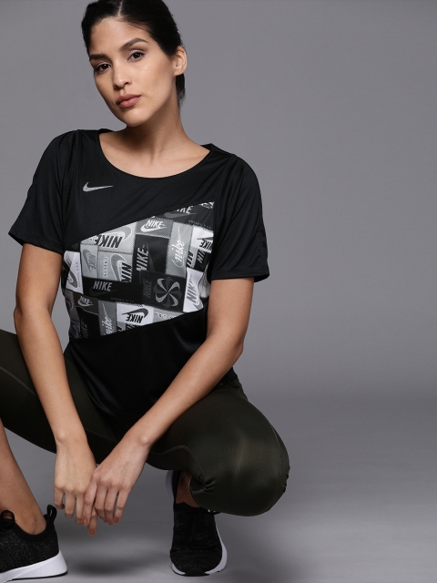 

Nike Women Black Printed Round Neck DRI-FIT Technology T-shirt