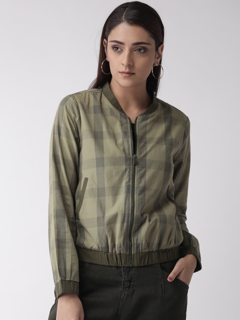

QUIERO Women Green Checked Lightweight Bomber