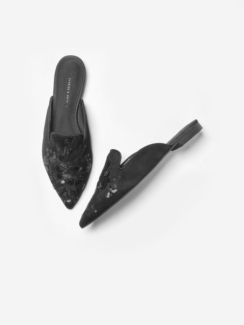 

CHARLES & KEITH Women Black Embellished Mules