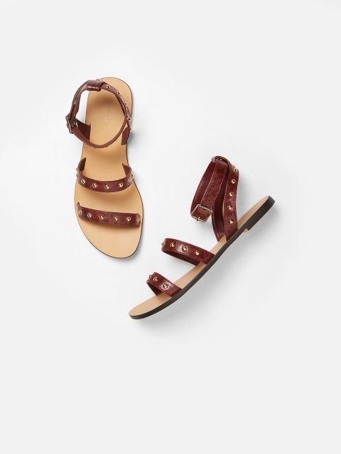 

CHARLES & KEITH Women Burgundy Embellished Synthetic Patent Open Toe Flats