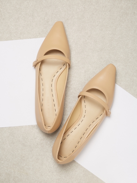 

CHARLES & KEITH Women Nude-Coloured Solid Synthetic Patent Ballerinas