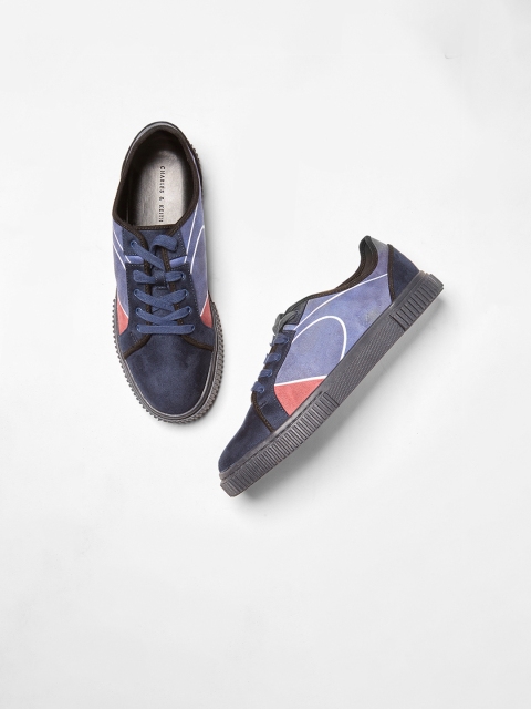 

CHARLES & KEITH Women Blue & Peach-Coloured Colourblocked Sneakers