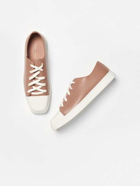 

CHARLES & KEITH Women Nude-Coloured & White Colourblocked Sneakers