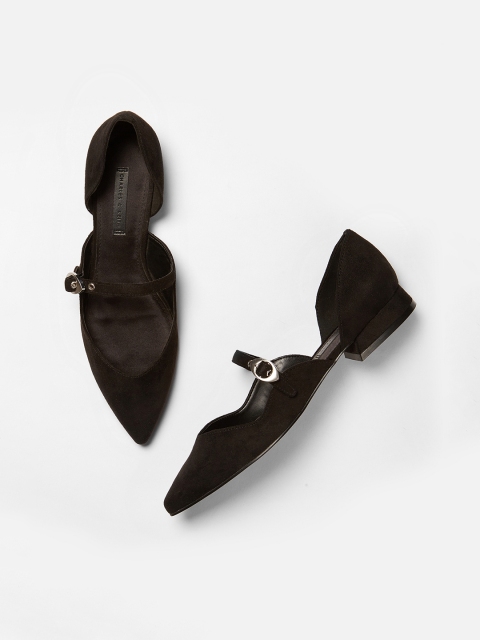 

CHARLES & KEITH Women Black Solid Synthetic Patent Ballerinas