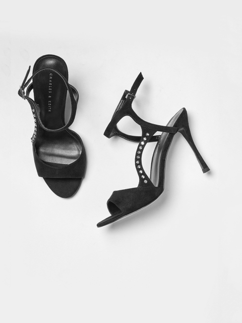 

CHARLES & KEITH Women Black Solid Velvet Heels