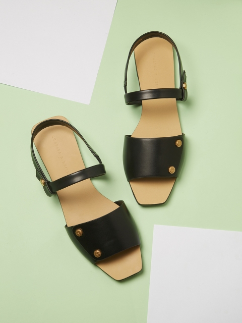 

CHARLES & KEITH Women Black Solid Open Toe Flats