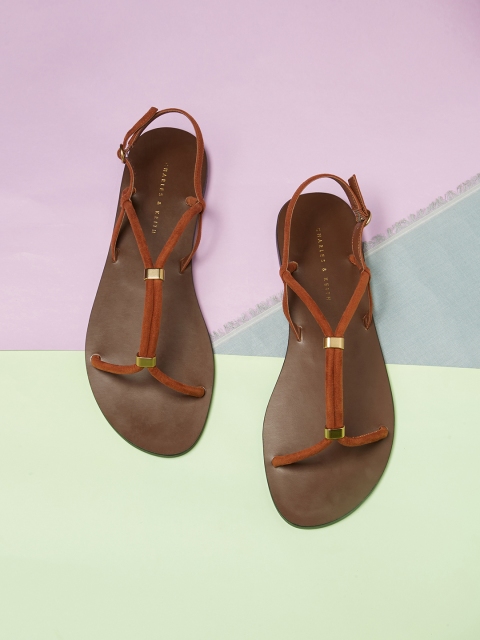 

CHARLES & KEITH Women Brown Solid Open Toe Flats