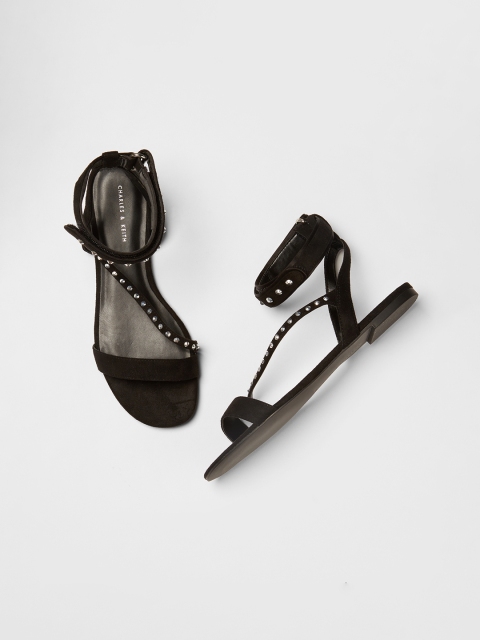 

CHARLES & KEITH Women Black Solid Open Toe Flats