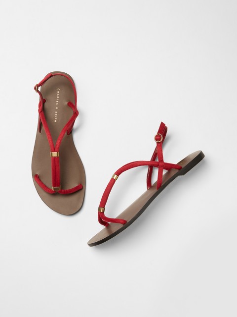 

CHARLES & KEITH Women Red Solid Open Toe Flats