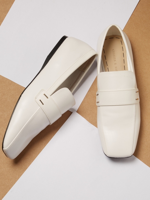 

CHARLES & KEITH Women White Loafers
