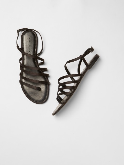 

CHARLES & KEITH Women Black Solid Open Toe Flats