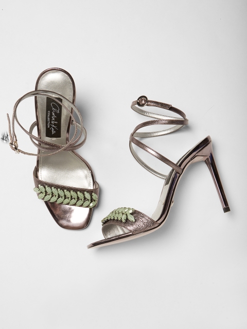 

CHARLES & KEITH Women Silver-Toned & Green Embellished Stilletos