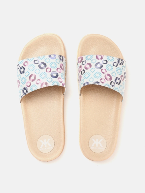 Women White & Blue Printed Open Toe Flats