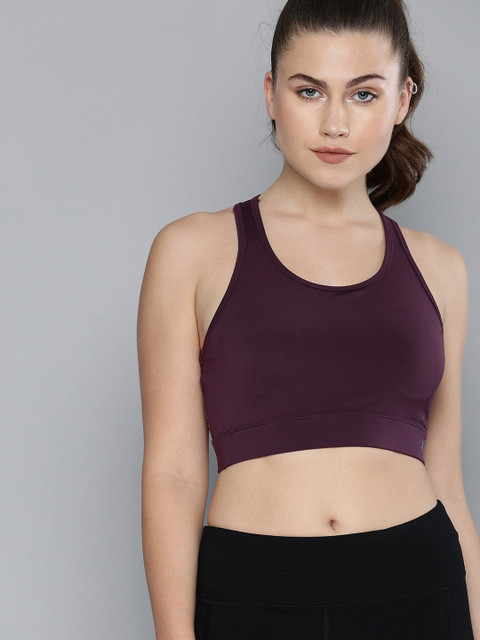 

HRX by Hrithik Roshan Wine-Coloured Solid Medium Support Rapid-Dry Running Bra WKR-1401, Burgundy