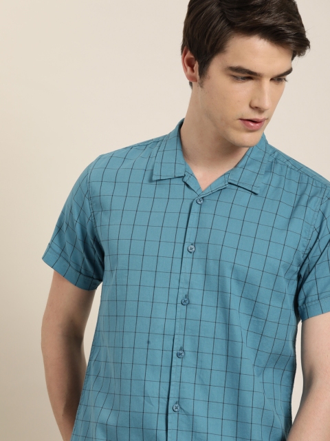 

Moda Rapido Men Teal Blue & Black Slim Fit Checked Casual Shirt