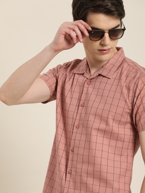 

Moda Rapido Men Pink & Navy Blue Slim Fit Checked Casual Shirt